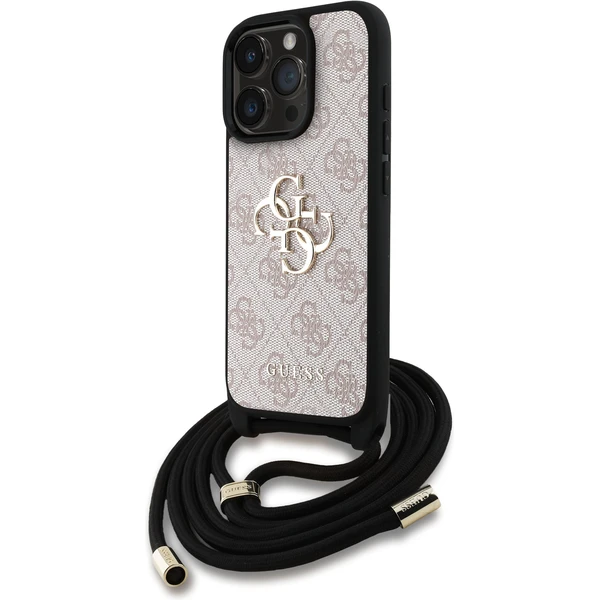Guess PU 4G Metal Logo Crossbody popruh kryt iPhone 15 Pre Max ružový - Puzdra - Hlavný obrázok