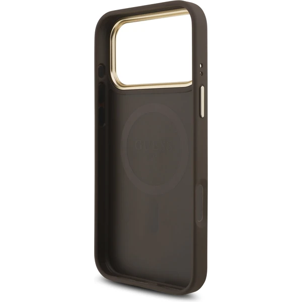 Guess PU Leather 4G Triangle Logo Gold Frame MagSafe kryt iPhone 17 Pro Max hnedý - Puzdra - Obrázok 7dfd945aa963451b85ceee3fae593e33