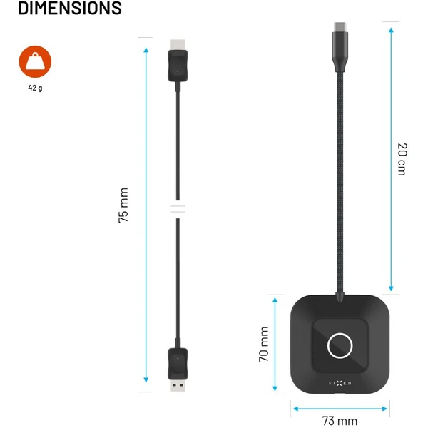 FIXED AirLink bezdrôtový HDMI adaptér, 100W, PD 3.0, čierny - USB huby - Obrázok 7e254bffa0414077bee7df713709e5a1