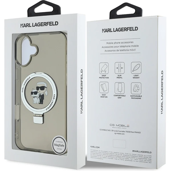 Karl Lagerfeld Ringstand Karl and Choupette MagSafe kryt pre iPhone 16 čierny - Puzdra - Obrázok 7e2ed775596c4104b967083758319354