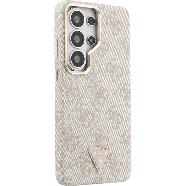 Guess PU koža 4G Strass Trojuholníkové logo Zlatý rám Magnetický kryt Samsung Galaxy S26 Ultra ružov - Puzdra - Obrázok 7e8016e3536240eca23ce7db15df9efc