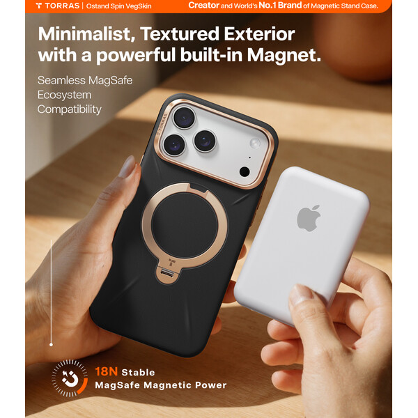 Torras Ostand Q3 VegSkin MagSafe kryt iPhone 17 Pro Max obsidiánová čierna - Puzdra - Obrázok 7f10bcefe0c8453484c4c70477dbacac