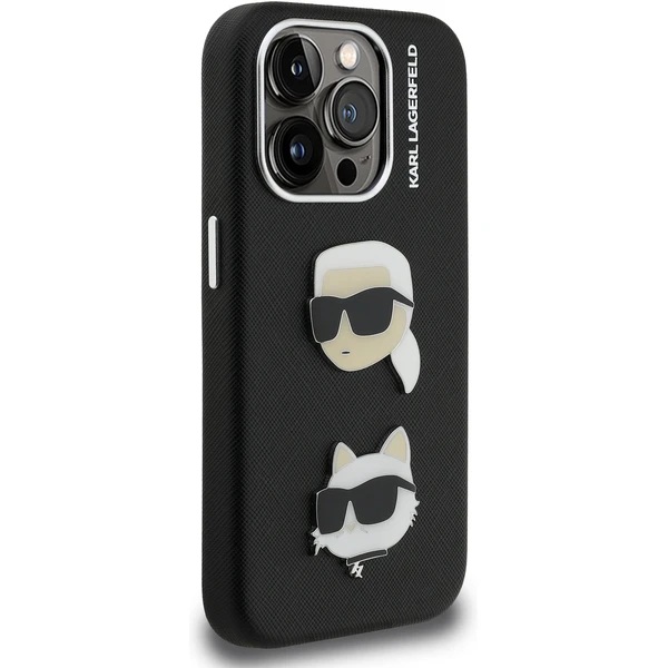 Karl Lagerfeld Grained PU K&CH Heads kryt iPhone 15 Pre čierny - Puzdra - Obrázok 7f4a6885956a49a4835014e7b0e9a140