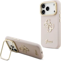 Guess PU Grained 4G Logo Stand Camera Frame kryt iPhone 17 Pro ružový - Puzdra