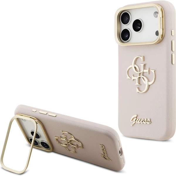 Guess PU Grained 4G Logo Stand Camera Frame kryt iPhone 17 Pro ružový - Puzdra - Hlavný obrázok