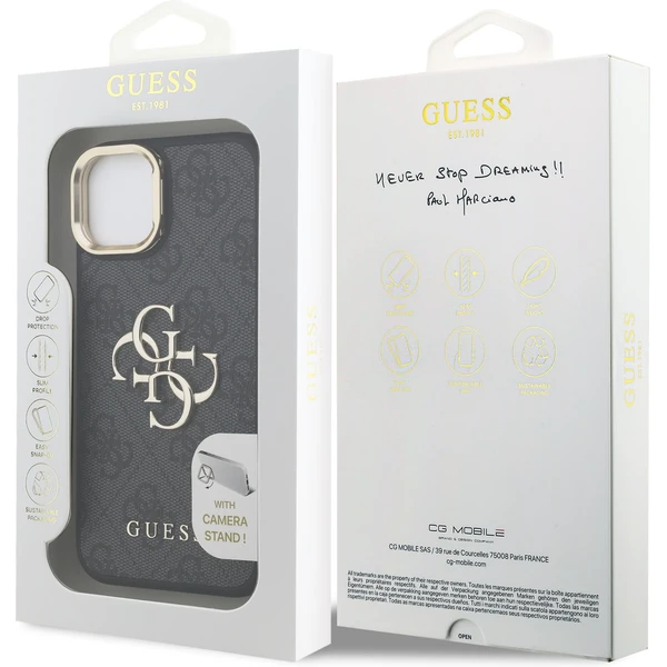 Guess PU 4G Metal Logo Stand Camera Frame kryt iPhone 13 čierny - Puzdra - Obrázok 7fb76f26b54241ed80fd60e78e78c6e5