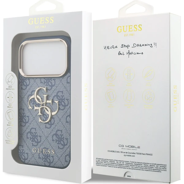 Guess PU Leather 4G Metal Logo Gold Frame Zadný kryt pre iPhone 18 Pro Blue - Puzdra - Obrázok 7fff2bceb5d746aa98531bf4bea383d2
