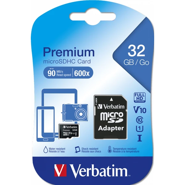 Verbatim Premium microSDHC 32GB + SD adaptér - Pamäťové karty - Obrázok 8063000O01