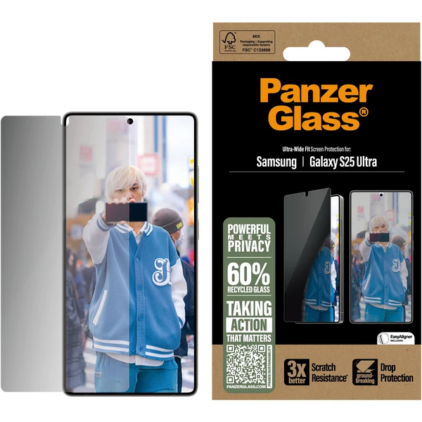 PanzerGlass® Privacy sklo Samsung Galaxy S25 Ultra s inštalačným rámčekom - Ochranné fólie a sklo - Obrázok 80FC000J01