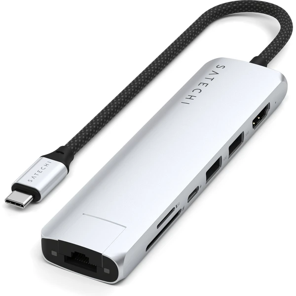 Satechi 7v1 USB-C Slim viacportový adaptér s Ethernetom strieborný - USB huby - Obrázok 80OC000J01