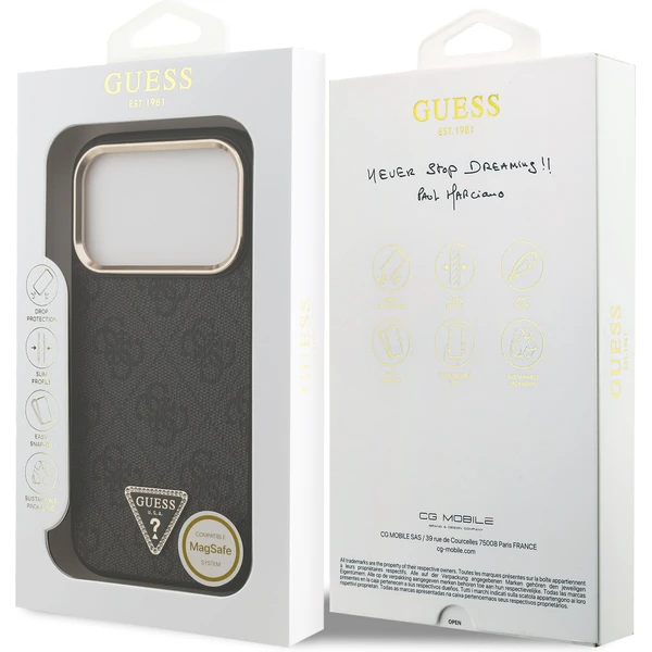 Guess PU Leather 4G Triangle Logo Gold Frame MagSafe kryt iPhone 17 Pro čierny - Puzdra - Obrázok 811420d5aec247f29b3852bf46dc2858