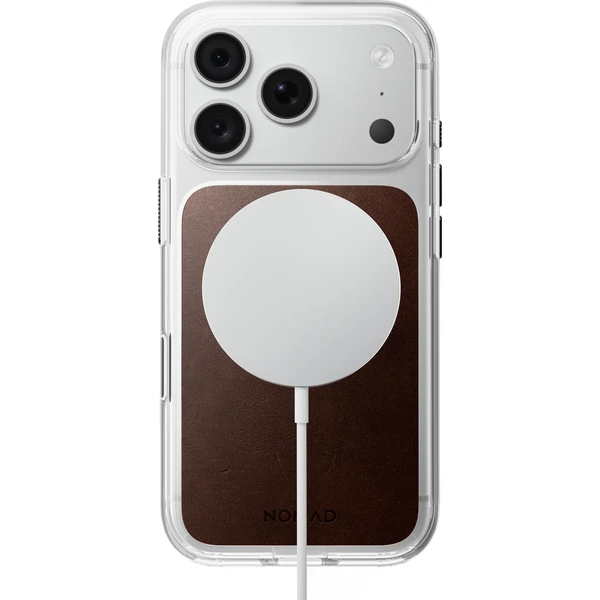 Nomad Clear Leather (Horween) MagSafe kryt iPhone 17 Pro/18 Pro Rustic Brown - Puzdra - Obrázok 81363f53058b4cd3bb7fdf2aec371386