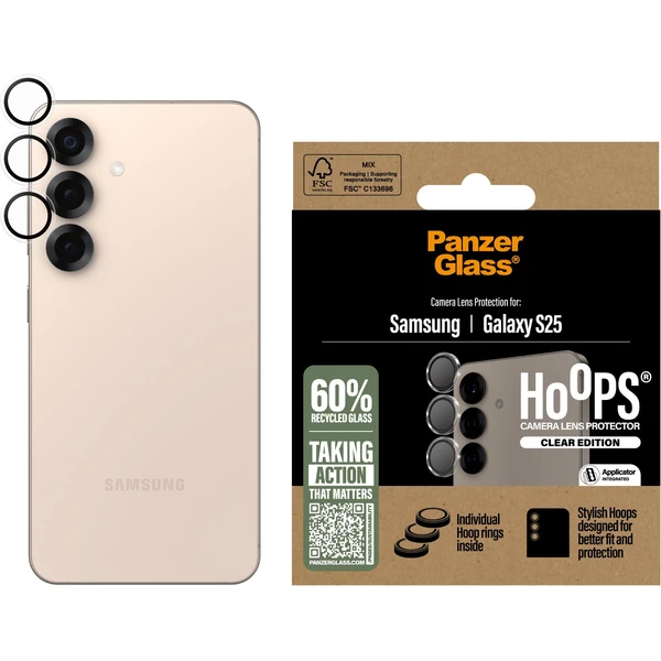 PanzerGlass® Hoops® Samsung Galaxy S25 číre ochranné krúžky pre šošovky fotoaparátu - Ochranné fólie a sklo - Obrázok 81FC000J01