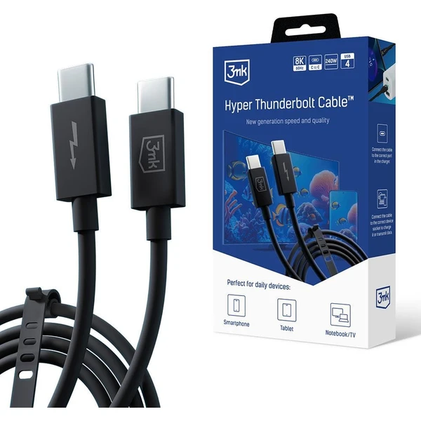 3mk Hyper ThunderBolt kábel USB-C/USB-C napájací kábel 240W 1m čierny - Káble a redukcie - Hlavný obrázok
