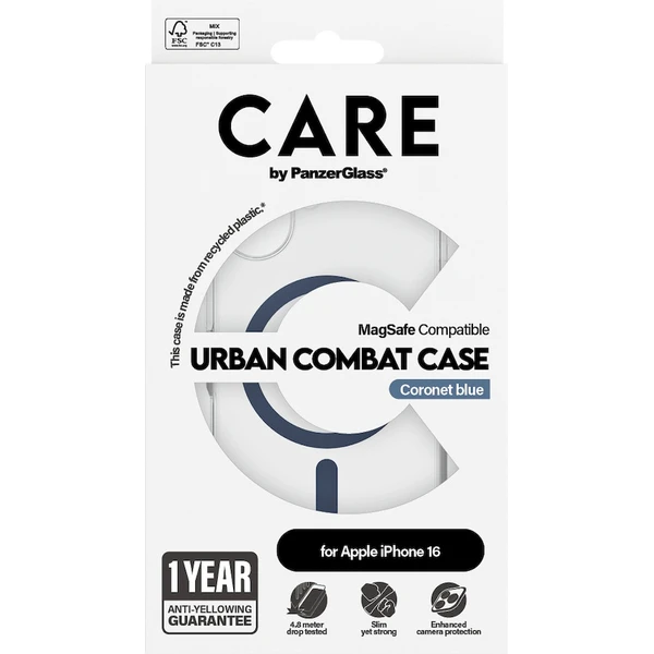 PanzerGlass® CARE kryt Apple iPhone 16 MagSafe Urban Combat číry/modrý - Puzdra - Obrázok 8208000P01