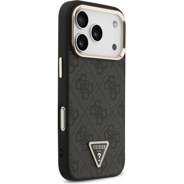 Guess PU Leather 4G Triangle Logo Gold Frame MagSafe kryt iPhone 17 Pro čierny - Puzdra - Obrázok 8218636d2f4b4cbf8599795027aa3653