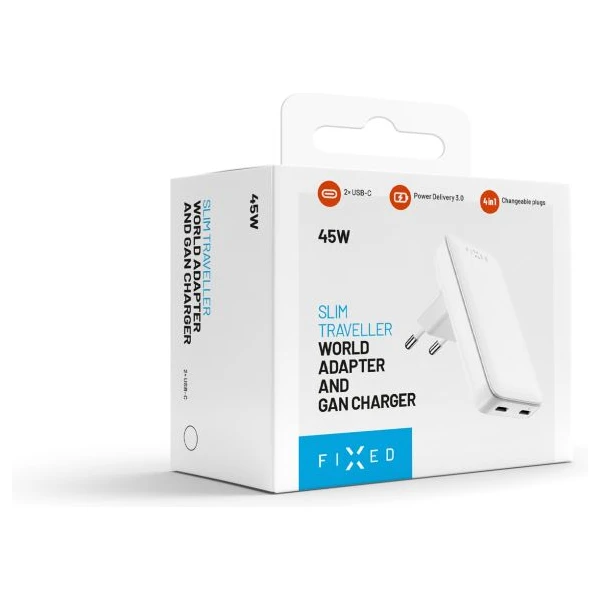 FIXED Slim Traveller GaN cestovná nabíjačka s 2x USB-C a adaptérmi (45W) biela - Nabíjačky - Obrázok 824e082737e545c6905d877da0d5561f