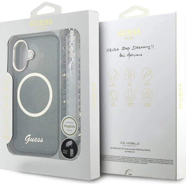 Guess IML Glitter Script Strap MagSafe kryt iPhone 17 čierny - Puzdra - Obrázok 82632d92f41b4f2a8a539f4e82de6b17