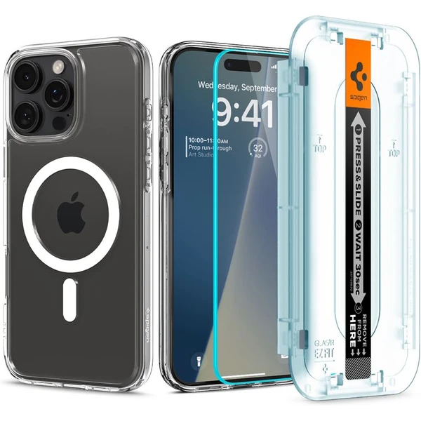 Spigen Ultra Hybrid MagSafe kryt + Glass TR EZ Fit Pack sklo iPhone 16 Pro Max white/clear - Puzdra - Hlavný obrázok