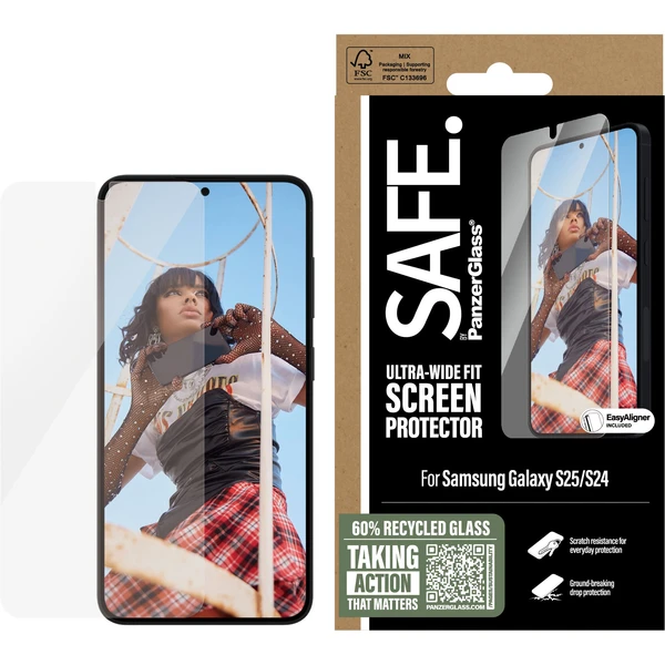 PanzerGlass® SAFE Ultra-Wide Fit sklo Samsung Galaxy S25/S24 s inštalačným rámčekom - Ochranné fólie a sklo - Obrázok 82FC000J01