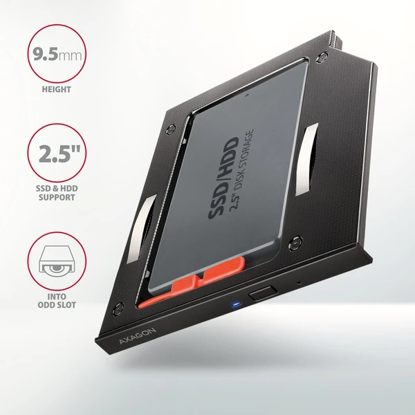 AXAGON RSS-CD09 rámček pre 2.5" SSD/HDD do DVD slotu 9.5 mm - Rámiky na disky - Obrázok 82J0000P01