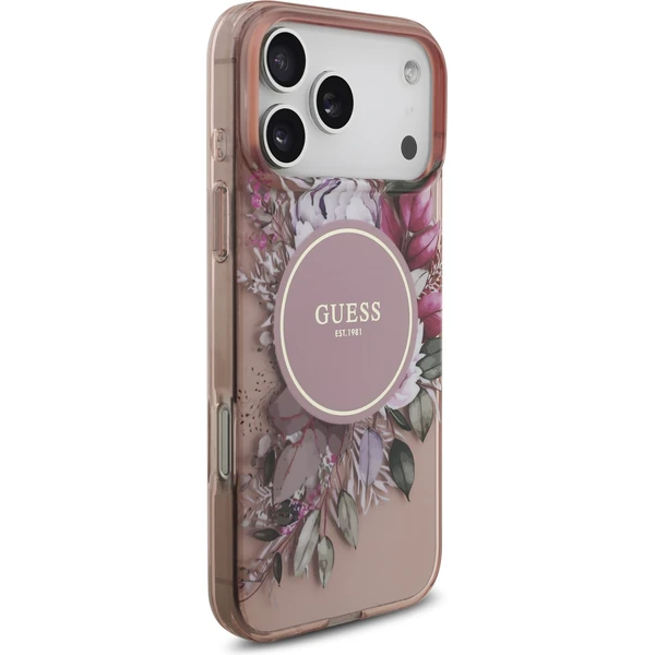 Guess IML Flowers Strap MagSafe kryt iPhone 17 Pro Max ružový - Puzdra - Obrázok 82b9e8143f2b420798e023fc9f983d9d