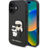 Karl Lagerfeld PU Saffiano Karl and Choupette kryt pre iPhone 16 Plus čierny - Puzdra