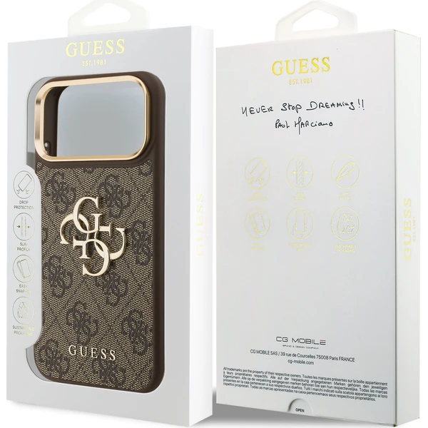 Guess PU Leather 4G Metal Logo Gold Frame Zadný Kryt pre iPhone 18 Pro Max Brown - Puzdra - Obrázok 83189f0596f24399975cd0aeeea687b8
