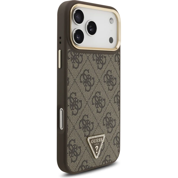 Guess PU Leather 4G Triangle Logo Gold Frame MagSafe kryt iPhone 17 Pro Max hnedý - Puzdra - Obrázok 832a8225ba2f4008bbf4bc3a13cef640