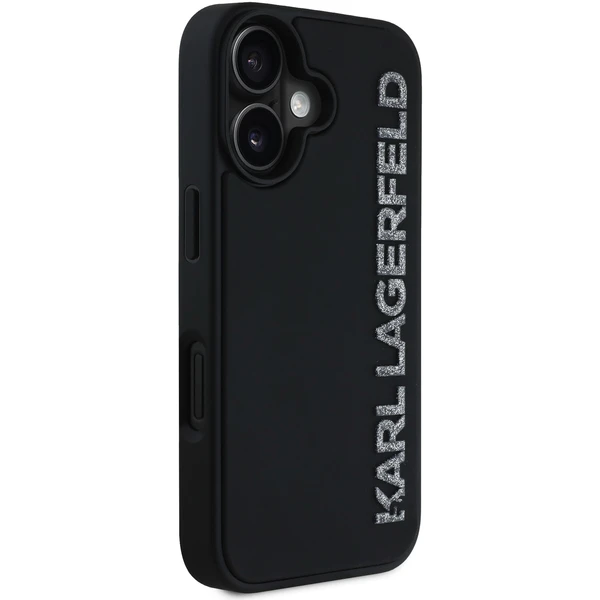 Karl Lagerfeld 3D Rubber Glitter Logo kryt iPhone 16 čierny - Puzdra - Obrázok 83b52e5f530b4f699c503ac134a1df16