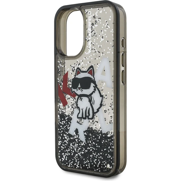 Karl Lagerfeld Liquid Glitter Scattered Chúpette kryt iPhone 16 čierny - Puzdra - Obrázok 83facc9de3064c9fa5140c4fd3f36435