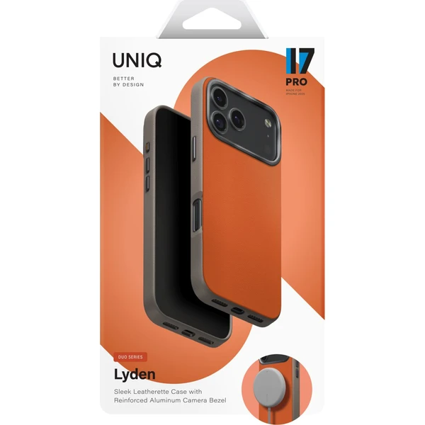 UNIQ Lyden DS Premium Leatherette MagClick MagSafe kryt iPhone 17 Pro Flame Orange - Puzdra - Obrázok 8441d1b9ab4241bf90c3f762ba8c04e5