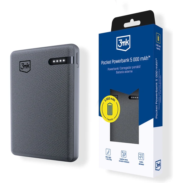 3mk Pocket Powerbank 5000mAh 12W sivá - Powerbanky - Hlavný obrázok