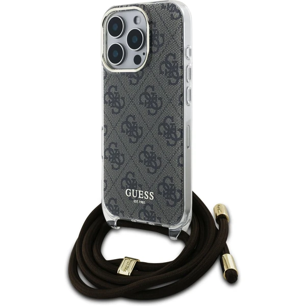 Guess IML 4G Printed Crossbody Popruh kryt iPhone 16 Pre Max hnedý - Puzdra - Hlavný obrázok