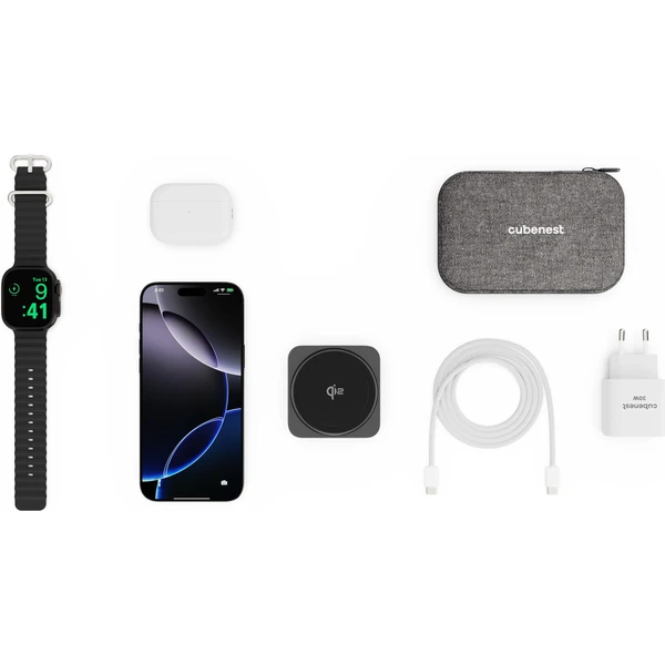 Cubenest SQ312 Fold Pro Qi2 (MagSafe) 3v1 magnetická nabíjačka čierna - Nabíjačky - Obrázok 84PF000N01