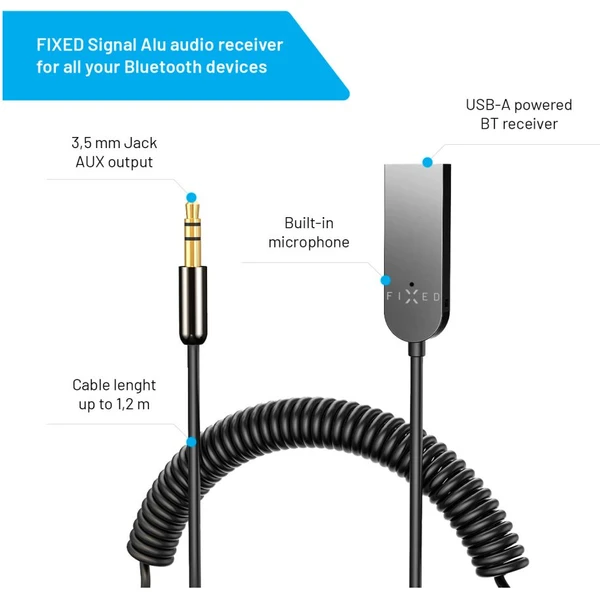 FIXED Signal Alu Bluetooth audio prijímač so zabudovaným mikrofónom sivý - Sieťové karty - Obrázok 84a5ca94d9e044a39c4db46b5d46d5b5