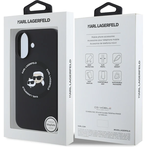 Karl Lagerfeld Liquid Silicone K&CH Heads MagSafe kryt pre iPhone 16 čierny - Puzdra - Obrázok 84adb51243534c86849545abd9cdf74b