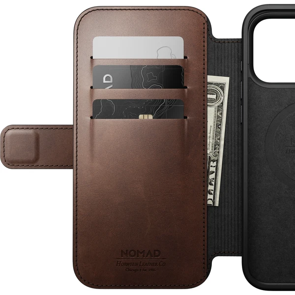 Nomad Modern Leather Folio (Horween) MagSafe kožené puzdro iPhone 18 Pro Max Rustic Brown - Puzdra - Obrázok 84e16eba53f94bd7be15227da83c3145