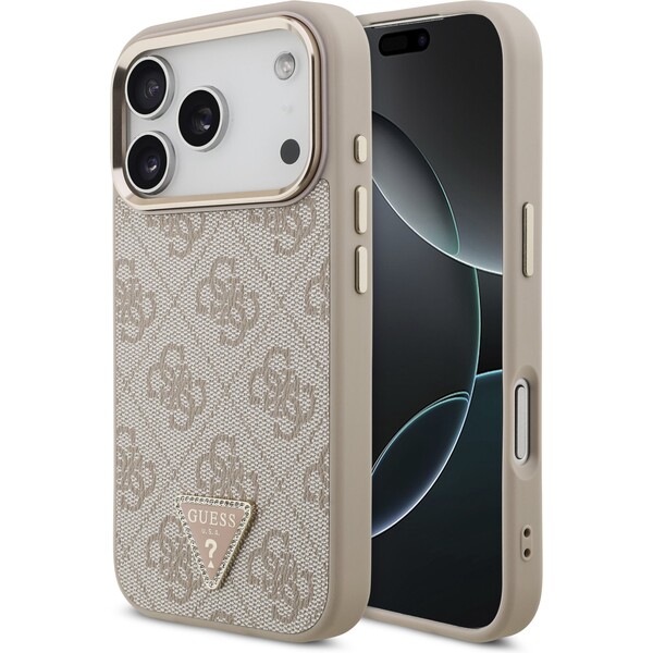 E-shop Guess PU Leather 4G Triangle Logo Gold Frame MagSafe kryt iPhone 17 Pro ružový