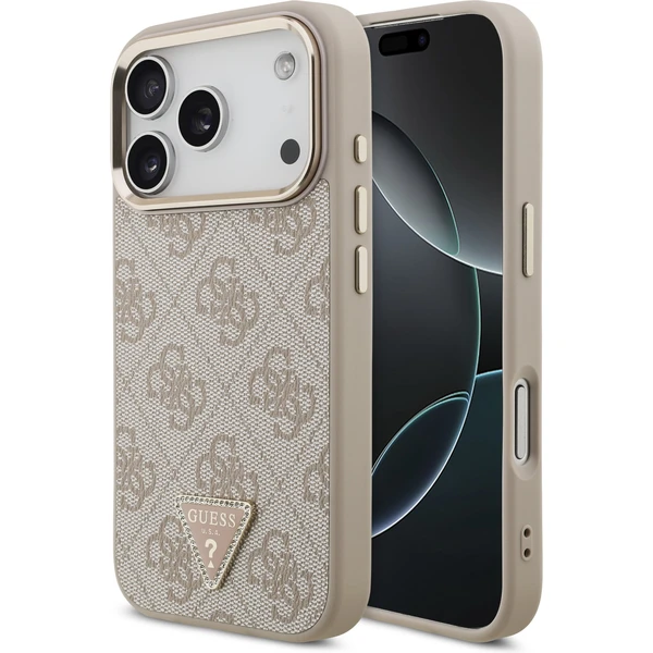 Guess PU Leather 4G Triangle Logo Gold Frame MagSafe kryt iPhone 17 Pro ružový - Puzdra - Hlavný obrázok