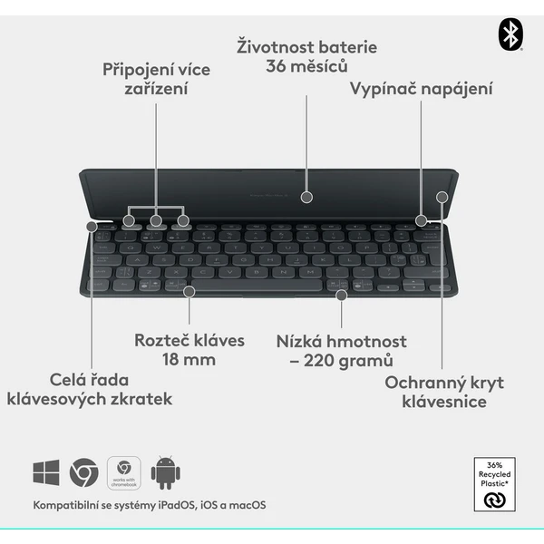 Logitech Keys to go 2 bezdrôtová US klávesnica grafitová - Klávesnice - Obrázok 8545000J01