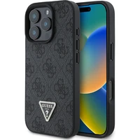 Guess PU 4G Strass Triangle Metal Logo kryt pre iPhone 16 Pro čierny - Puzdra