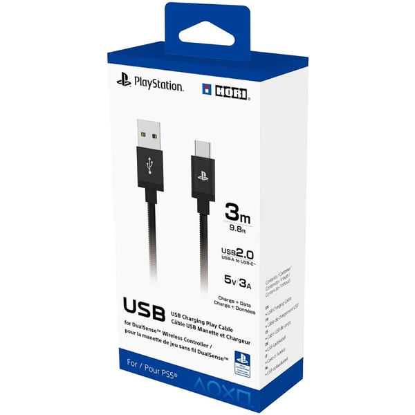Hori USB nabíjací kábel pre DualSense 3m čierny - Káble - Obrázok 85WC000K01