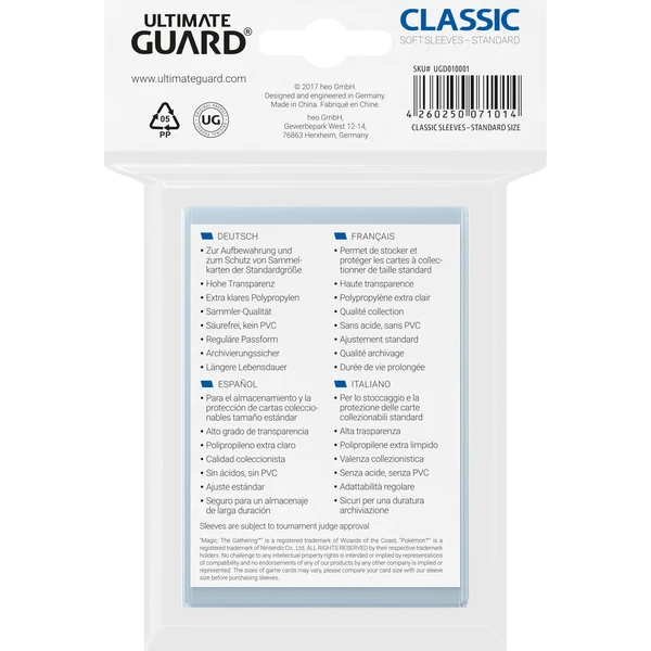 Ultimate Guard Classic Sleeves obaly na karty 100ks číre (66 x 93 mm) - Obaly na karty - Obrázok 85YB000N01