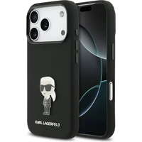 Karl Lagerfeld Liquid Silicone Metal Ikonik kryt iPhone 17 Pro čierny - Puzdra