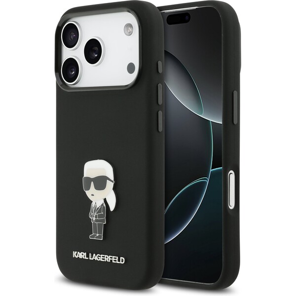 E-shop Karl Lagerfeld Liquid Silicone Metal Ikonik kryt iPhone 17 Pro čierny
