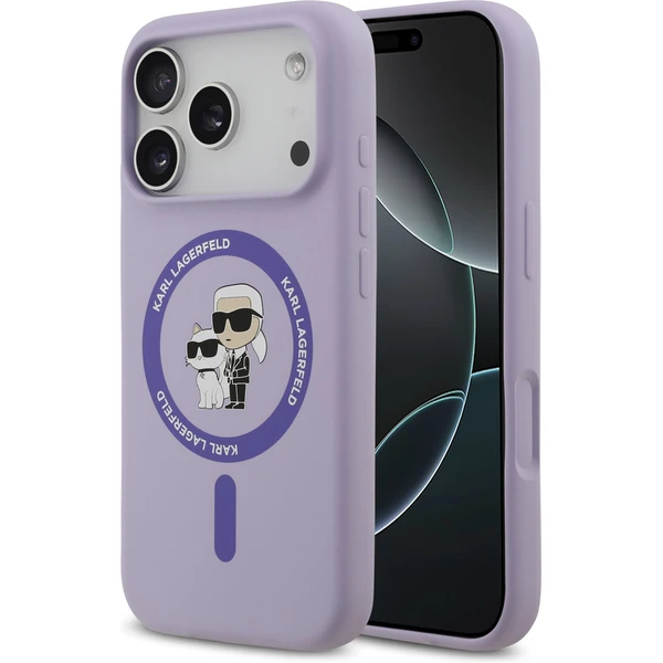 Karl Lagerfeld Liquid Silicone Karl a Choupette MagSafe kryt iPhone 17 Pro fialový - Puzdra - Hlavný obrázok
