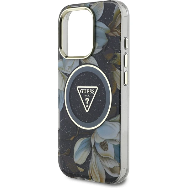 Guess IML Glitter Magnolia a Triangle Logo MagSafe kryt iPhone 16 Pro Max čierny - Puzdra - Obrázok 86199c7a238441b7bbda940c6f582cca