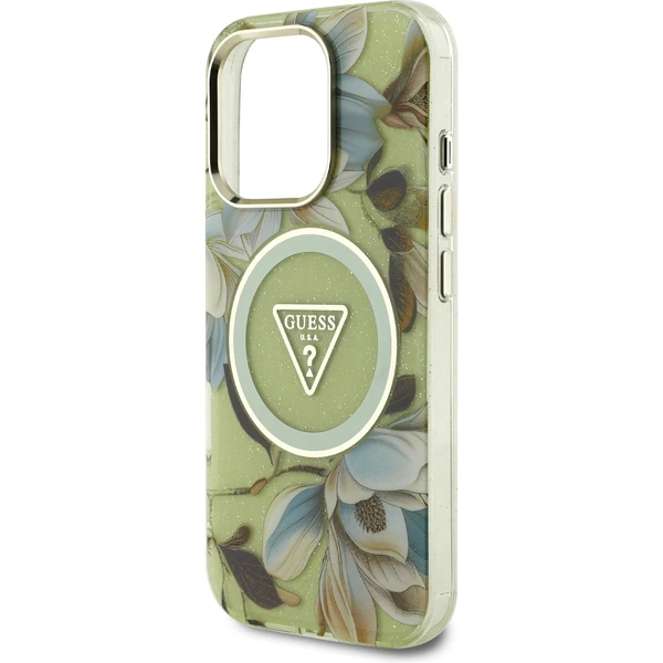 Guess IML Glitter Magnolia a Triangle Logo MagSafe kryt iPhone 16 Pre Max zelený - Puzdra - Obrázok 86213b57a8a54061bc721b4f3ebc3830