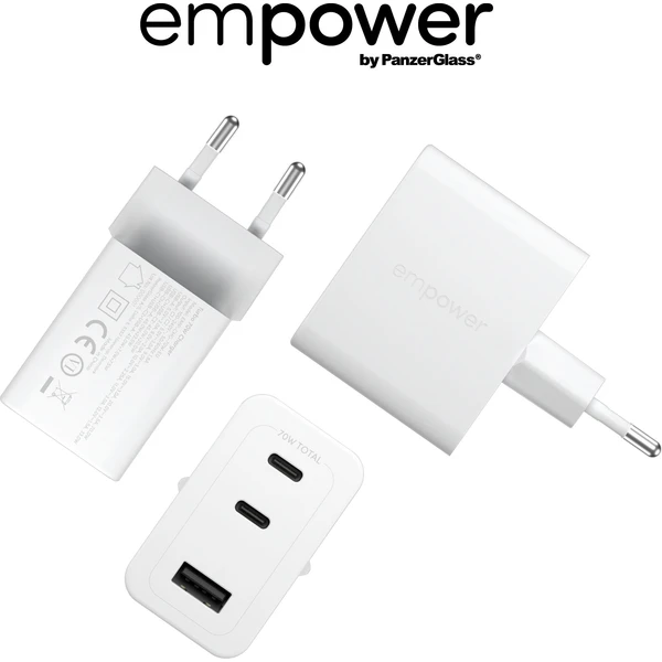 PanzerGlass® empower nabíjačka Turbo GaN (70 W) 2x USB-C + 1x USB-A, biela - Nabíjačky - Obrázok 863J000K01